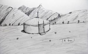 Sketch of a Mongolian ger.