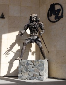 Predator statue found in the entrance to a building.