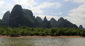 View of the mountains along the Li River.