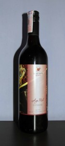 Bottle of dry red wine produced by Hatten Wines.