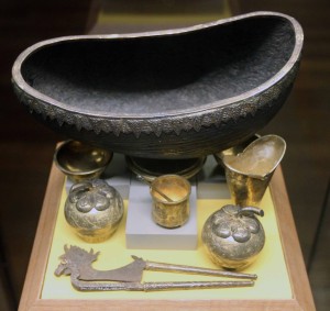 A Betel Set, which includes five small containers, a box for sirih, and betel-nut scissors.