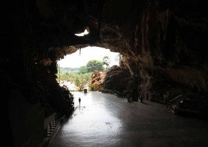 Inside Kek Lok Tong, looking at the cave entrance.