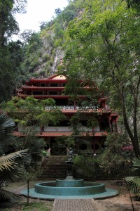 The temple outside the cave, but surrounded by limestone mountains, at Sam Poh Tong.
