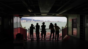Inside the ferry, looking out toward George Town.