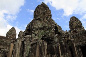 Looking up at the towers in Bayon.