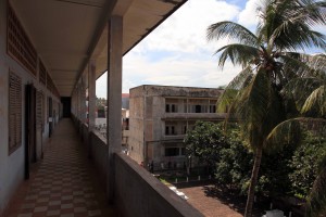Looking out at Building "B" from Building "A" in the Tuol Sleng Genocide Museum (S-21).