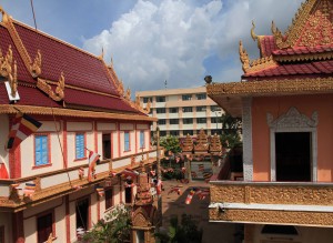 Looking out from the main hall in the Khmer Pagoda of Munirangsyaram.