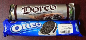 Doreo and Oreo cookie packages.