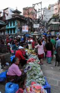 Fruit and vegetable sellers in Kathmandu.