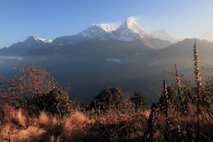 Nilgiri, Annapurna I, Annapurna South, and Hiunchuli peaks (left to right).