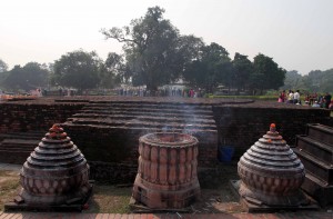Ruins and incense near Maya Devi Temple.