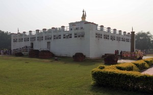 Maya Devi Temple with Ashokan pillar on the right side.