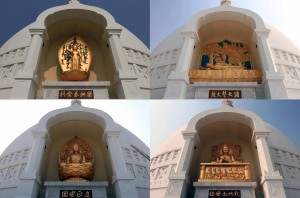 Four depictions of Buddha on four sides of the Japan Peace Stupa.