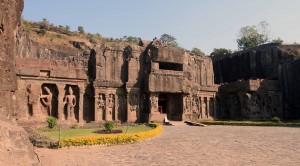 Entrance to the Kailasa Cave temple (No. 16) in the Ellora Caves.