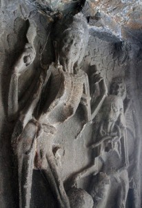 Relief of Skeletor (I think) inside the Ellora Caves.