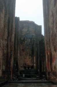Looking at the standing Buddha image inside of Lankatilaka.