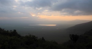 Ngorongoro Crater seen from the campsite.