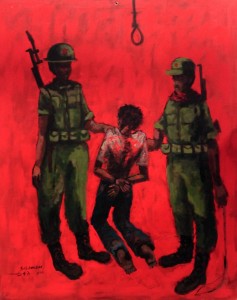 Painting showing the Derg regime torturing an individual.