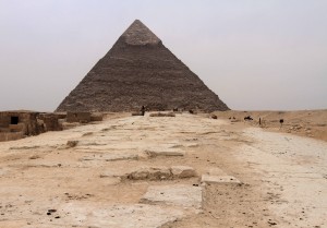 The Pyramid of Khafre seen from the causeway leading to it.