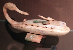 Ivory make-up box carved to look like a duck, from the Late Bronze Age.