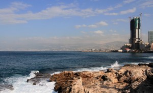 The north coast of Beirut, looking east toward the mountains.