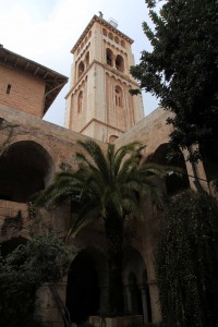 Looking up at the bell tower from the courtyard beside the Church of the Redeemer.