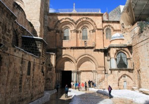 The courtyard and entrance to the Church of the Holy Sepulchre.