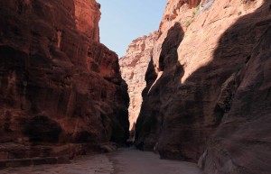 Walking through Al-Siq - the narrow canyon that leads to the ancient city of Petra.