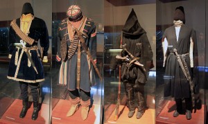 Four different Georgian military uniforms from the past (the black one looks like it's from 'Assassin's Creed').