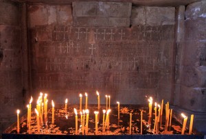 Prayer candles inside St. Stepanos Nakhav'ka Gavit.