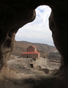 Uplistsuli (Prince) Church seen from an entrance carved in the rock.