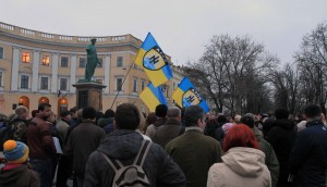 Rally held at the top of the Potemkin Stairs, next to the  Duke de Richelieu Monument (depicting Odessa's first Mayor).