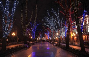 Primorsky Boulevard at night.