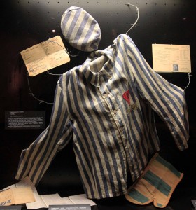 Concentration camp uniform for a political prisoner from Russia.