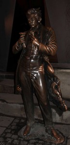 Statue of Leopold von Sacher-Masoch, at the entrance to Masoch Café.