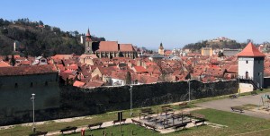 Looking at the old town of Brasov from the foot of Mount Tampa.