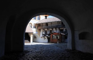 Looking through the entrance of the Fortified Church in Prejmer.