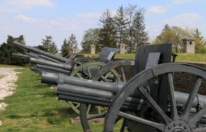 Artillery lined up near the Military Museum in Belgrade Fortress.