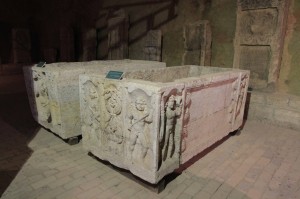 Roman sarcophagi from the 2nd - to 3rd-centuries AD, now on display in the Austrian Gunpowder Storehouse.