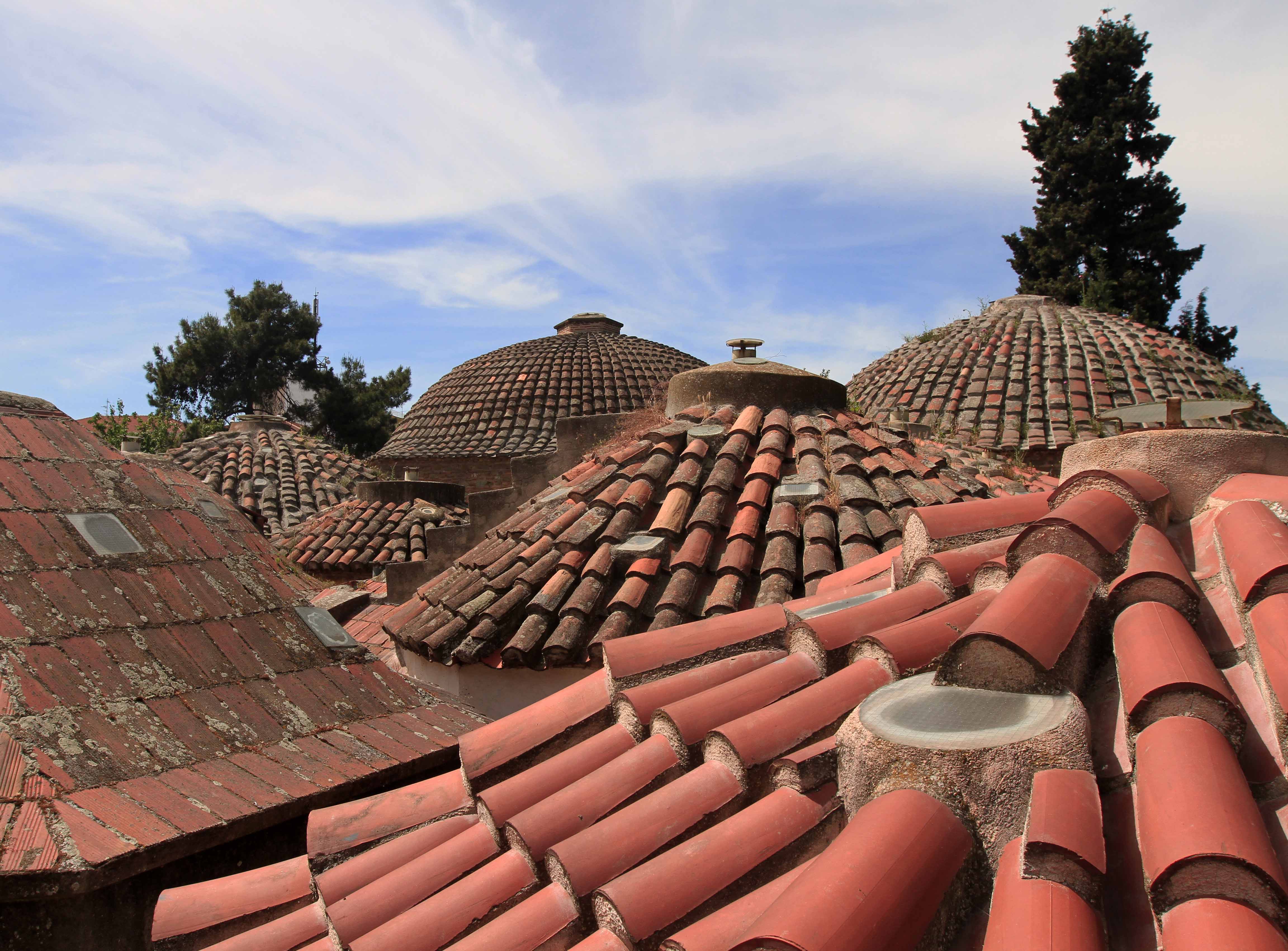 The tiled roof of the Paradisos Baths (