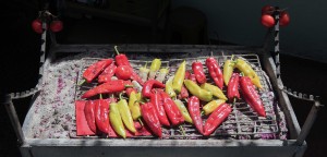 Peppers being grilled at a restaurant in Kastraki.