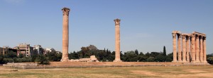 Another view of the Temple of Olympian Zeus, with Mount Lycabettus in the background.