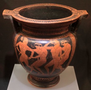 Attic red-figure column krater with an erotic scene (500-490 BC).