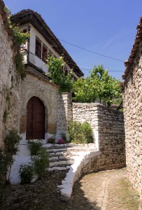 Street and an old house in Berat.