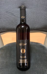 Bottle of Macedonian wine made from Syrah grapes.