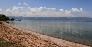 Lake Ohrid seen from the beach at St. Naum Monastery.