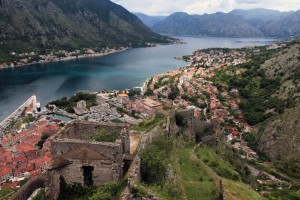 Ruins and the eastern wall with the Bay of Kotor in the background.