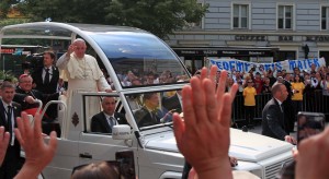 Pope Francis arriving at the Sacred Heart Cathedral.
