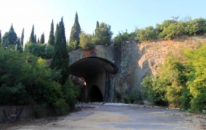 Entrance to the abandoned aircraft bunker built near the air field in Mostar.