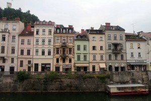 Colorful buildings along the Ljubljanica River.